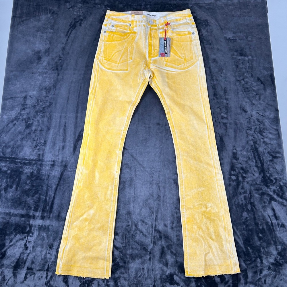 Armor Jeans Stacked Denim Mens 34x36 Yellow ASJ09 Stretch Streetwear Pants